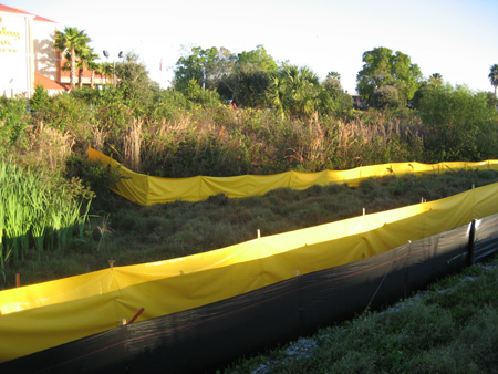 Staked Turbidity Barrier installed with Silt Fence